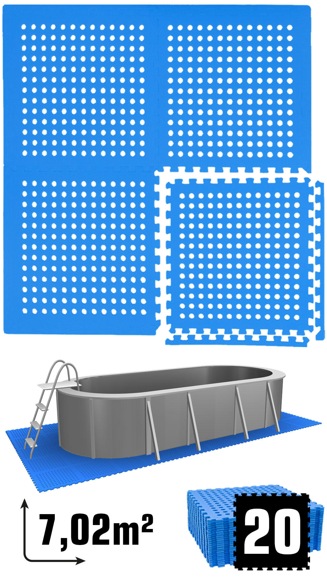 POOLMATTEN 7m² 20 EVA Matten 62 cm Blau - Blau, Kunststoff (62/62cm) - eyepower