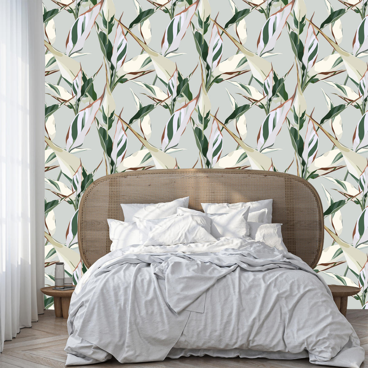 VLIESTAPETE Tropische Blätter und Paradiesblumen – Grün, Rosa, Beige – 50x1000 cm - Beige/Rosa, Papier (50/1000cm) - Muralo