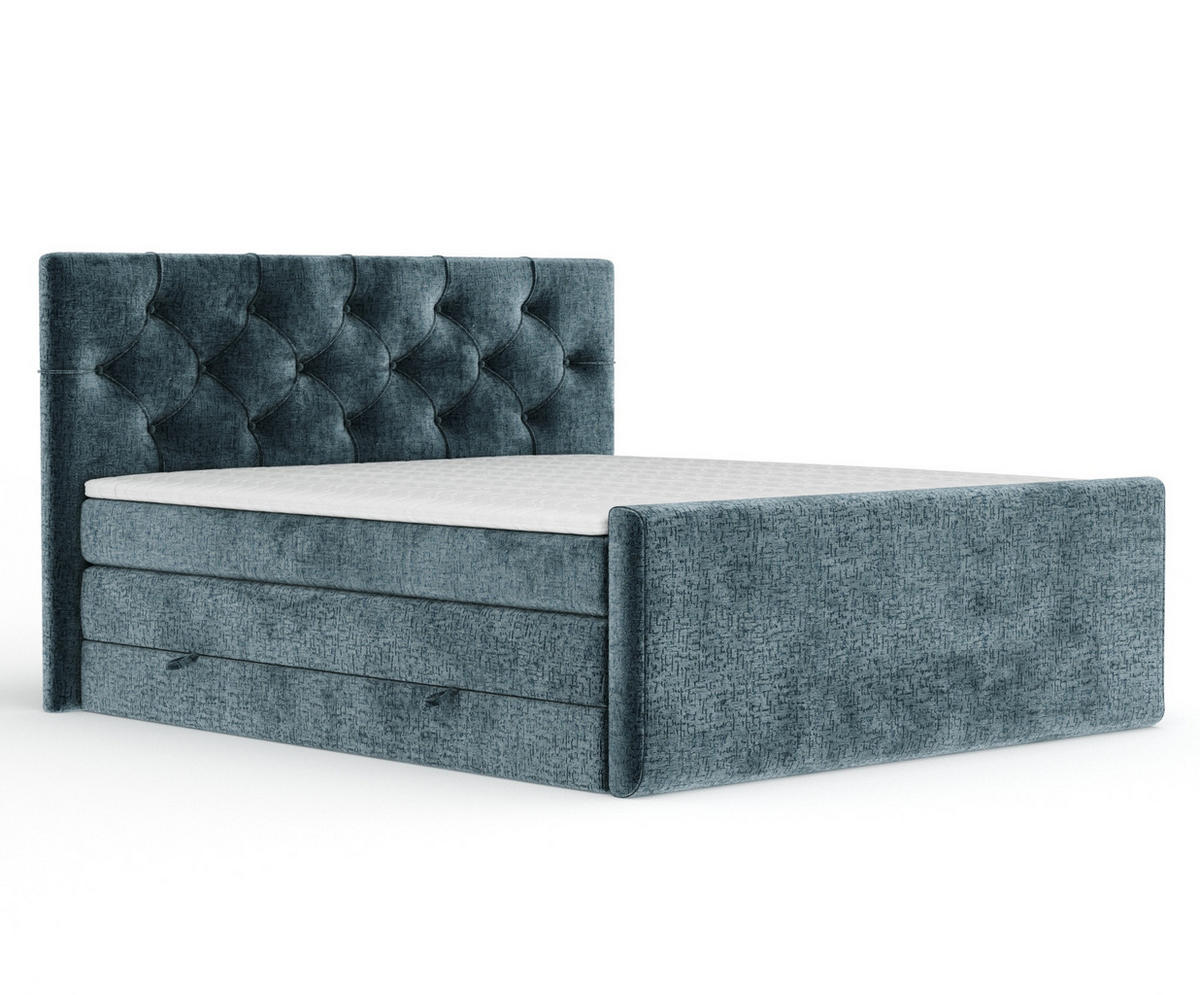 BOXSPRINGBETT Hugo Blau 160/200 cm - Blau/Schwarz, Holz/Holzwerkstoff (160/200cm) - Maison de Reve