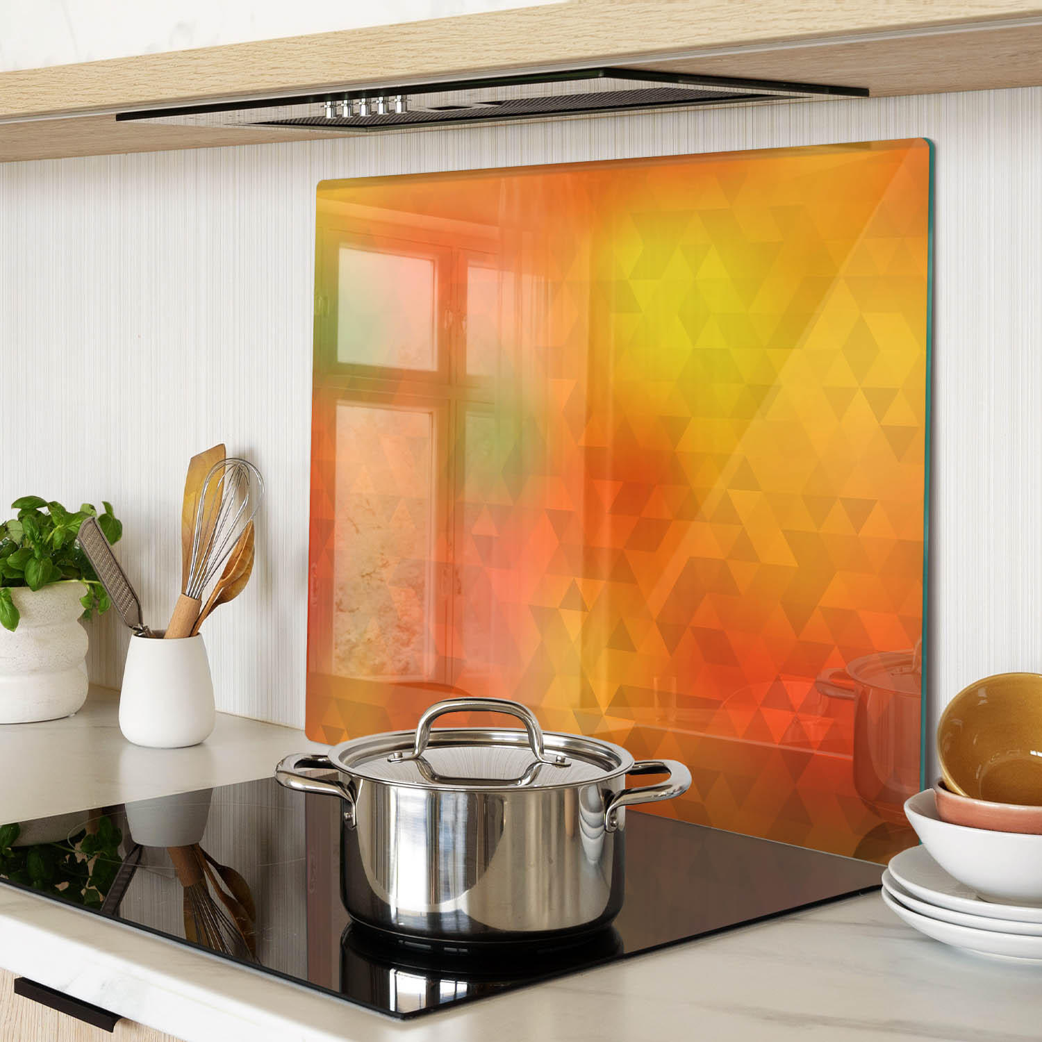 GLASPLATTE 60x52 cm Abstrakte Dreiecke - Orange, Glas (60/0.4/52cm) - TULUP