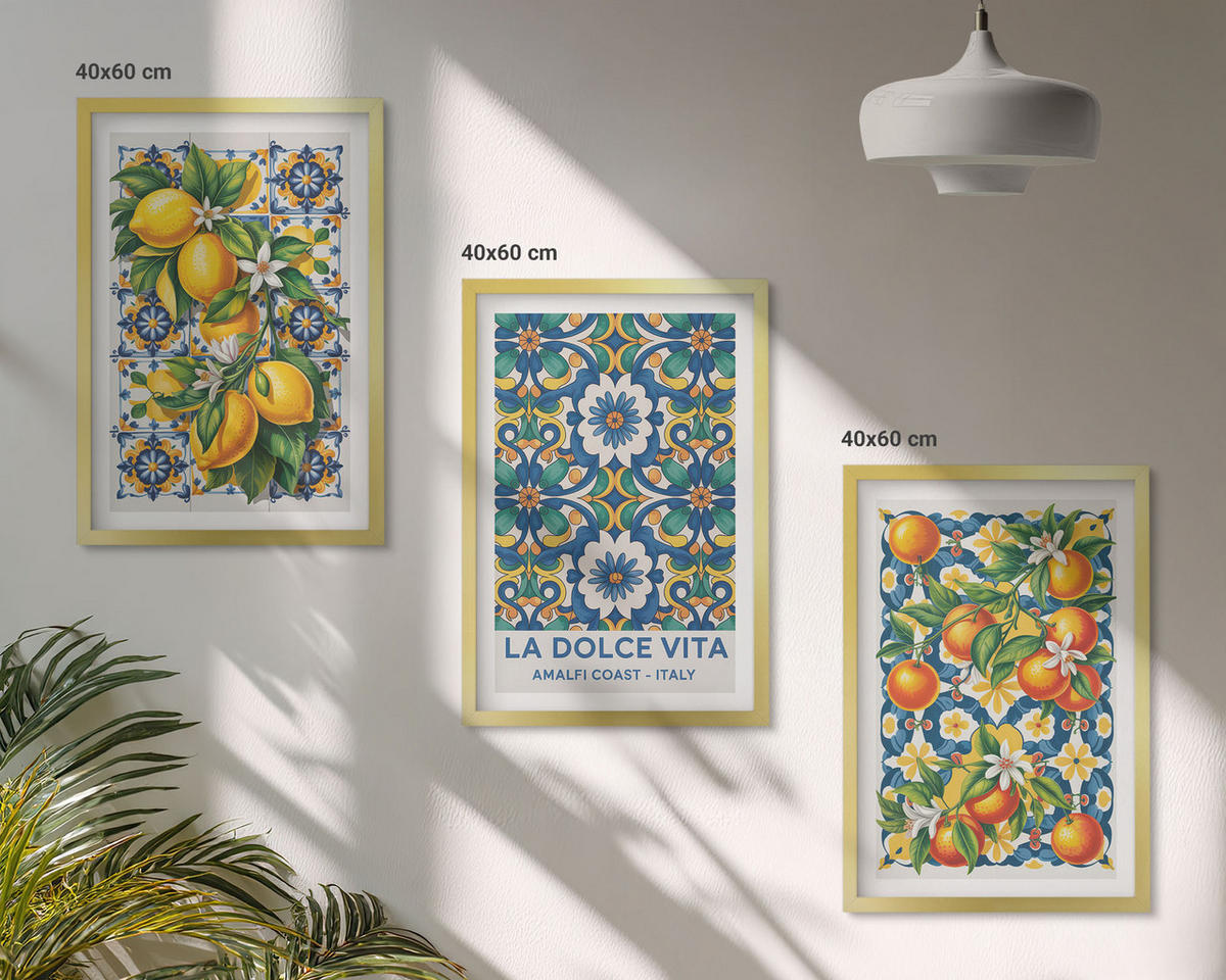 WANDBILDER 3er Set - 40x60 cm Goldrahmen - Zitrusfarbene abstrakte - Goldfarben, Kunststoff (40/60cm) - ArtPrintCave