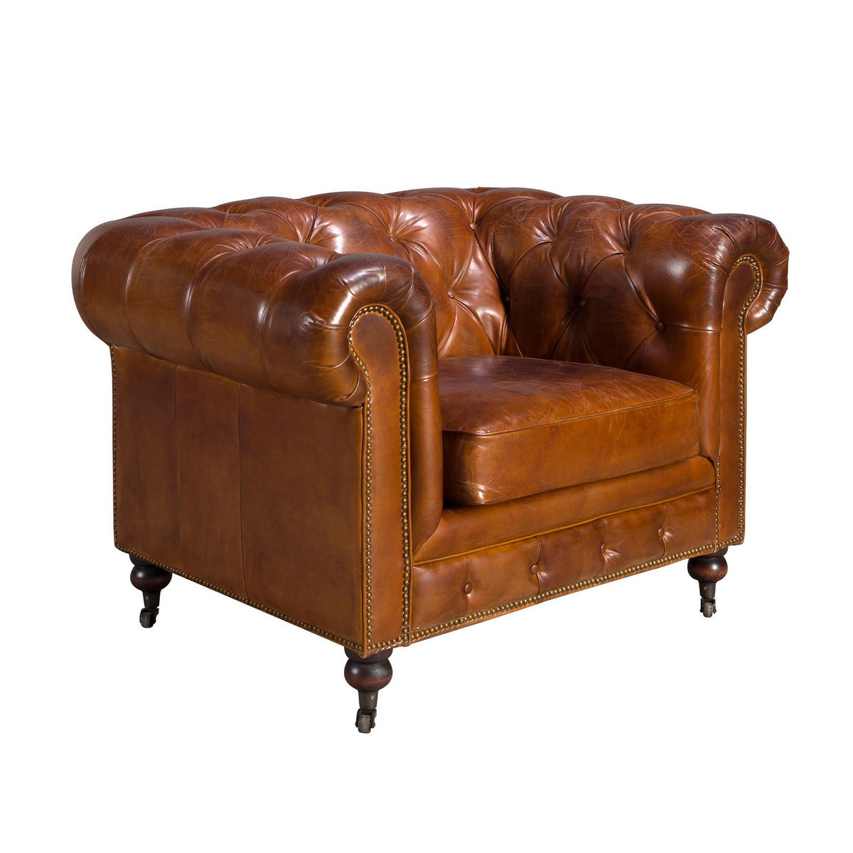 CHESTERFIELD-SESSEL Cognacbraun Mahagoni 120/94/79 cm - Braun, Leder/Holz (120/79/94cm) - ANGEL CERDA