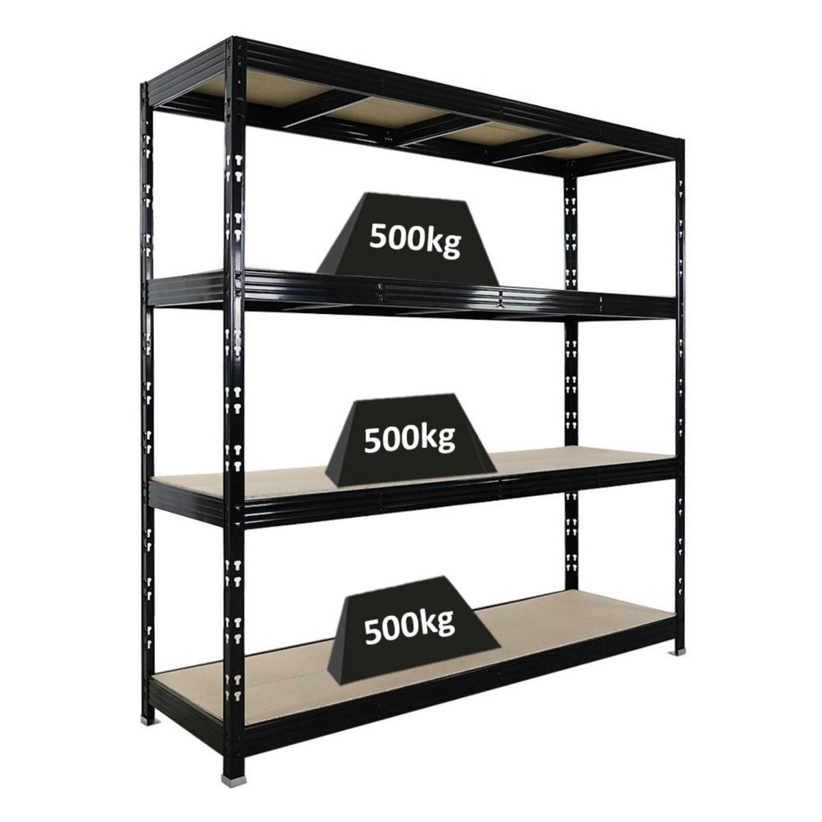 SCHWERLASTREGAL Rhino 200x200x60 cm 4 Spanplatten-Ebenen 16mm Fachlast 500 kg Schwarz - Schwarz, Metall (200/200/60cm) - PROREGAL