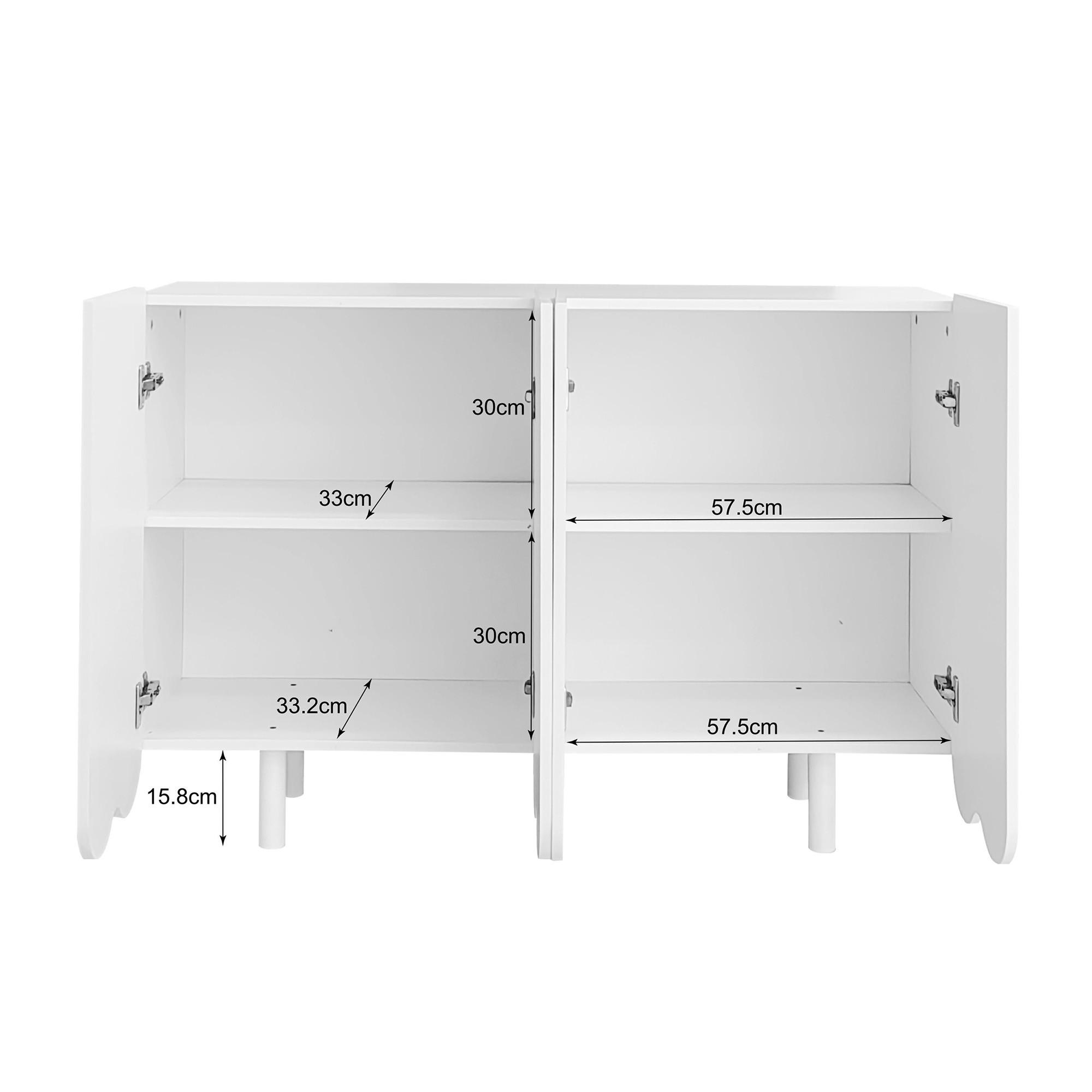 SIDEBOARD mit tropfenförmigen Türen 4 Türen mit Dämpfungsscharnieren modernes Design - Weiß, Holzwerkstoff/Metall (120/80.8/37.5cm) - EVRYAE