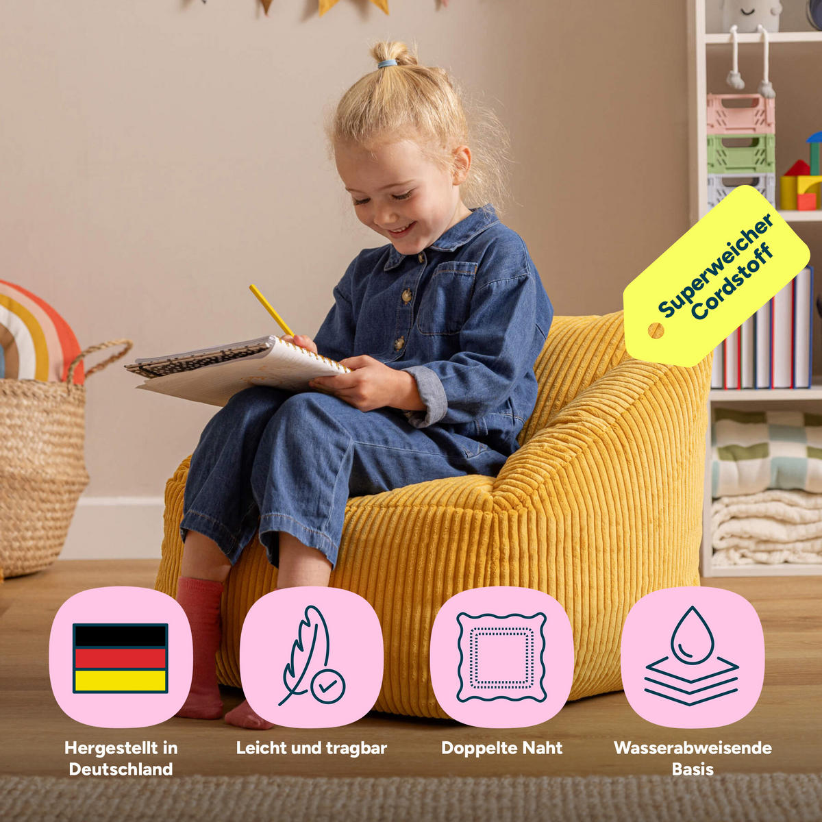 SITZSACK Flauschig für Kinder - Gelb, Textil (55/44/55cm) - icon