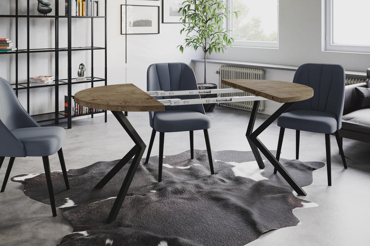 ESSZIMMERTISCH BERGO, ausziehbarer Tisch 100 cm/180 cm, Farbe: Grau, mit Metallbeinen in Farbe Schwarz - Dunkelbraun/Schwarz, Holzwerkstoff (100/100/76cm) - Alpi-Möbel