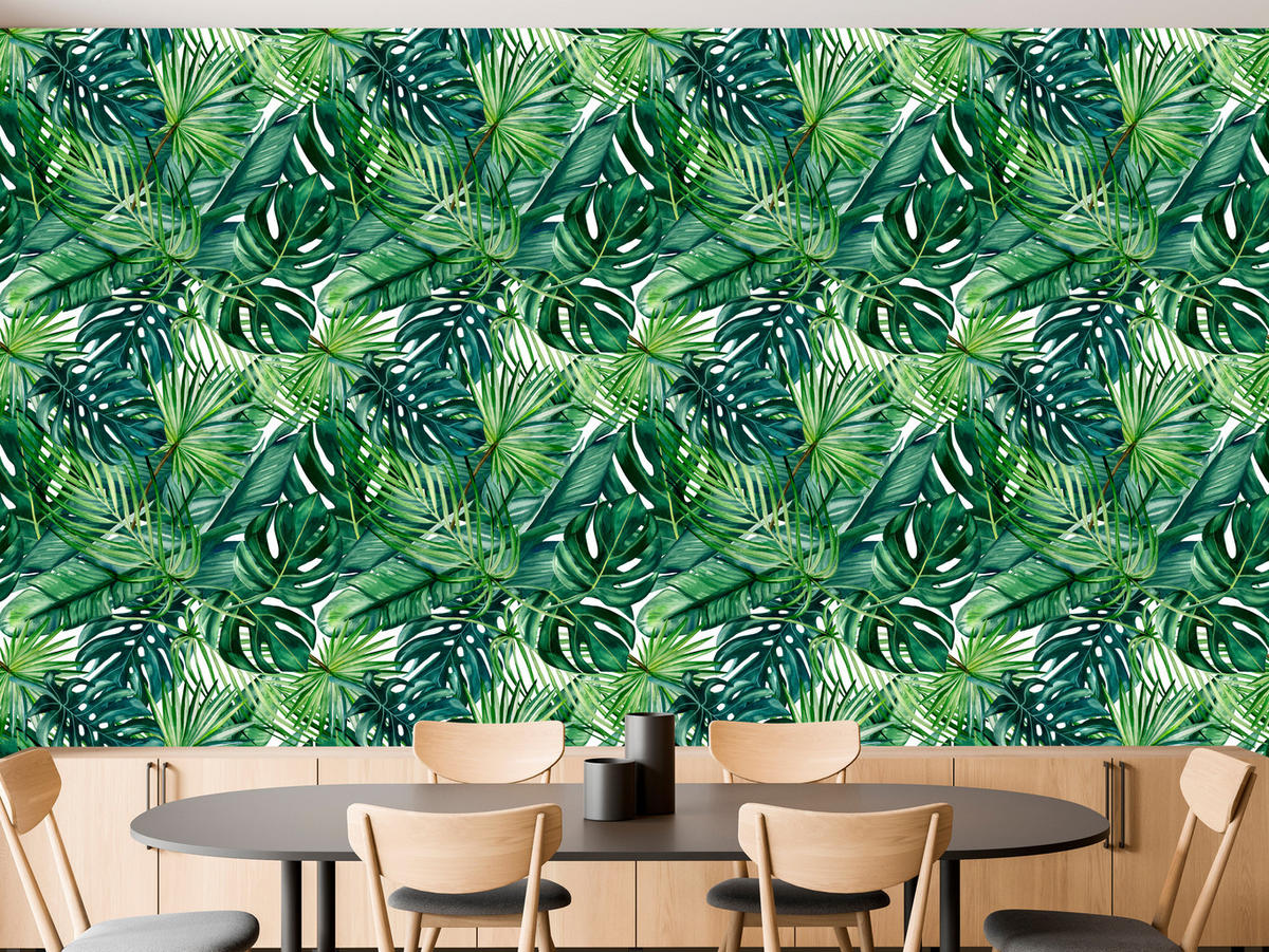 VLIESTAPETE Tropische Blätter im Boho-Stil – Grün – 50x1000 cm - Grün, Papier (50/1000cm) - Muralo