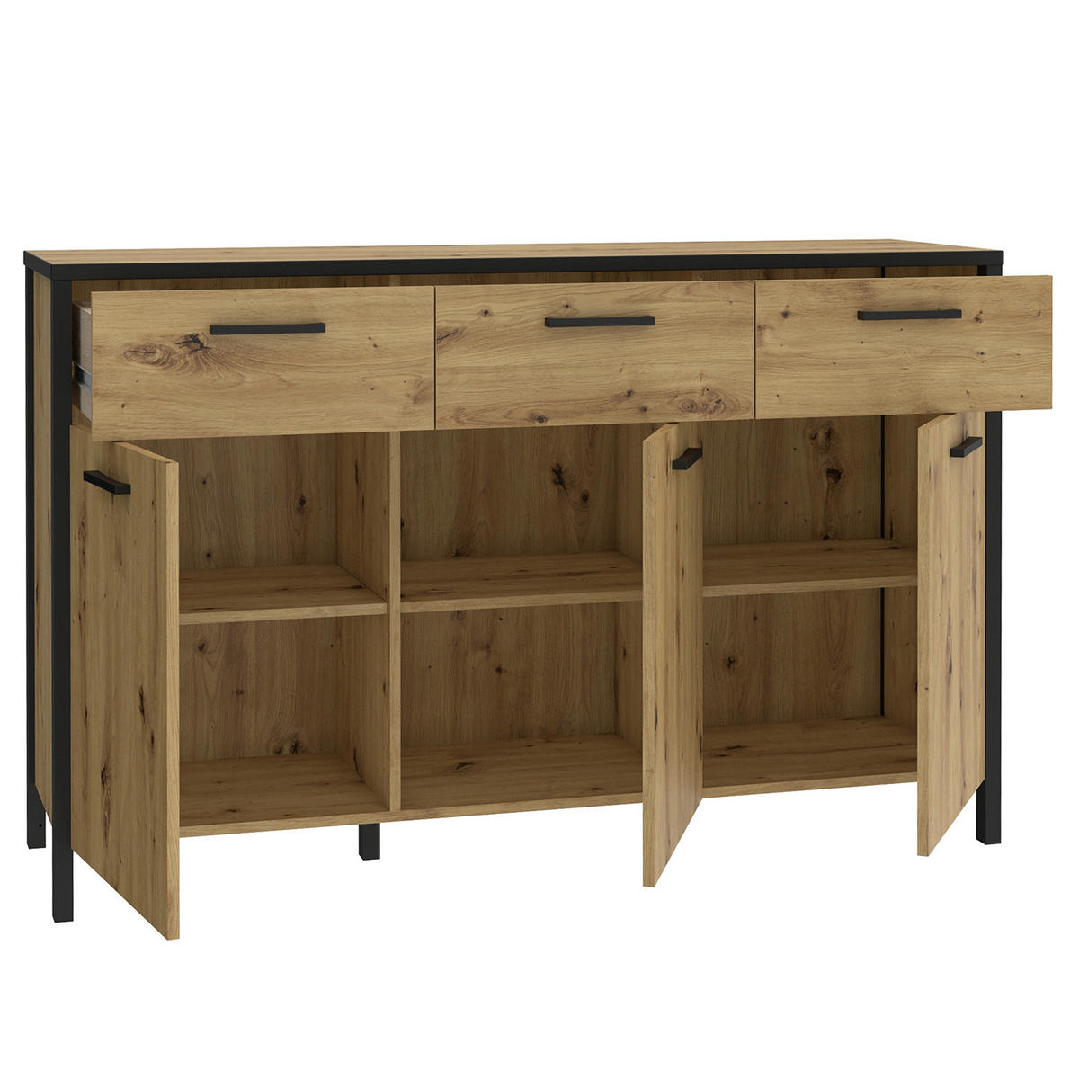 KOMMODE - Eiche Artisan Dekor / Schwarz - Schwarz/Braun, Holzwerkstoff/Kunststoff (140/90/40cm) - home24