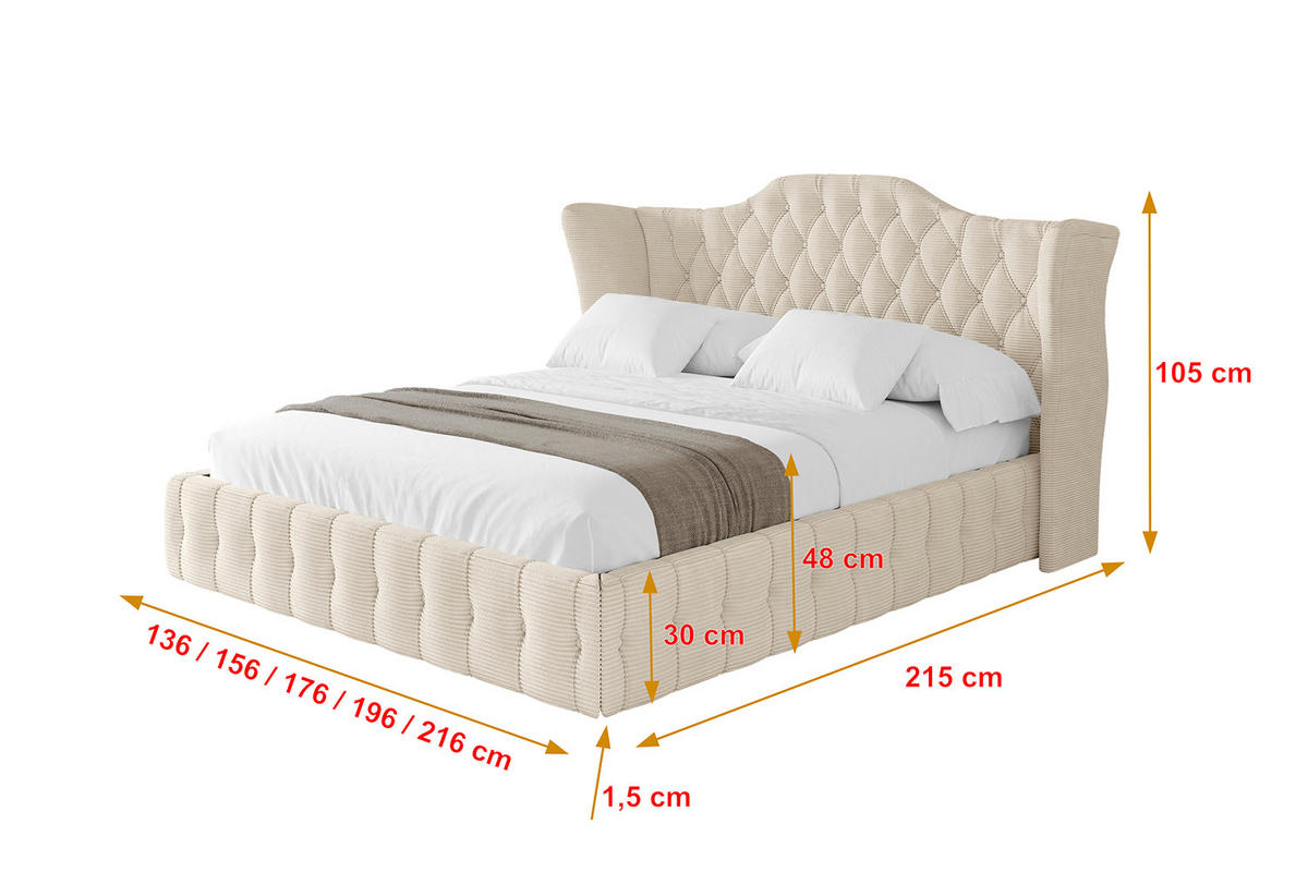 POLSTERBETT mit Bettkasten und Lattenrost, Boxbett ohne Matratze - MODY 180x200 Beige - Creme, Holzwerkstoff/Textil (180/200cm) - ALTDECOR