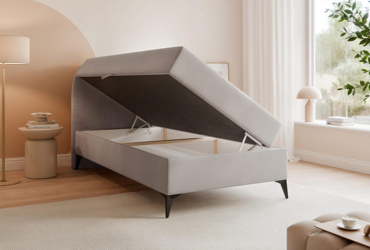 BOXBETT NOELIA 90/200 cm Öffnung links, mit Matratze, Grau - Grau, Holzwerkstoff/Textil (90/200cm) - Idohome
