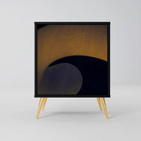 SIDEBOARD HOLLOW TIME, Schwarz, 57,5x42x75,5 cm, Goldfarbene Metallfüße - Goldfarben/Multicolor, Holzwerkstoff/Metall (57.5/75.5/42cm) - SpaceRebels