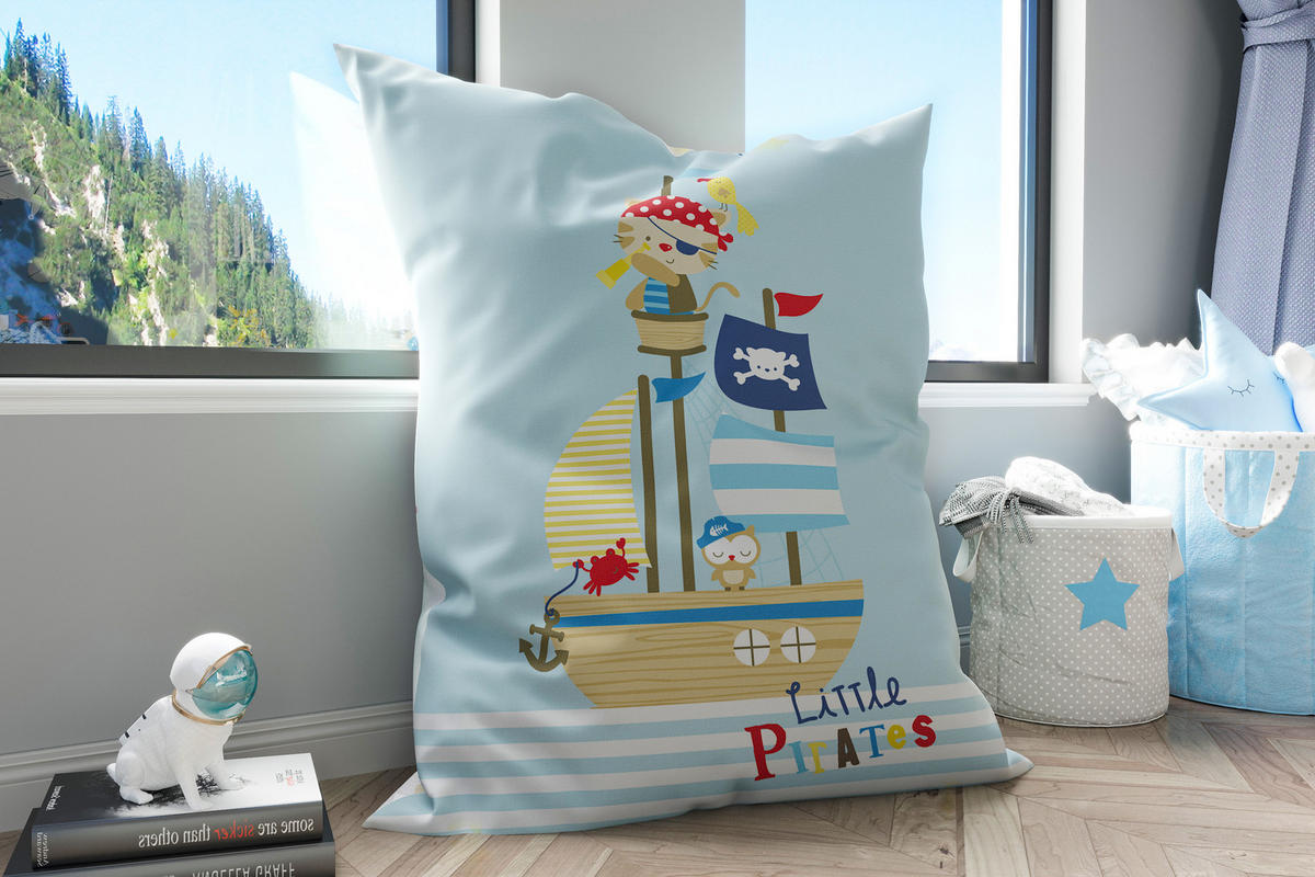 KINDER-SITZSACK - Little Pirate - Weiß/Hellblau, Textil (100/25/135cm) - Green Bean