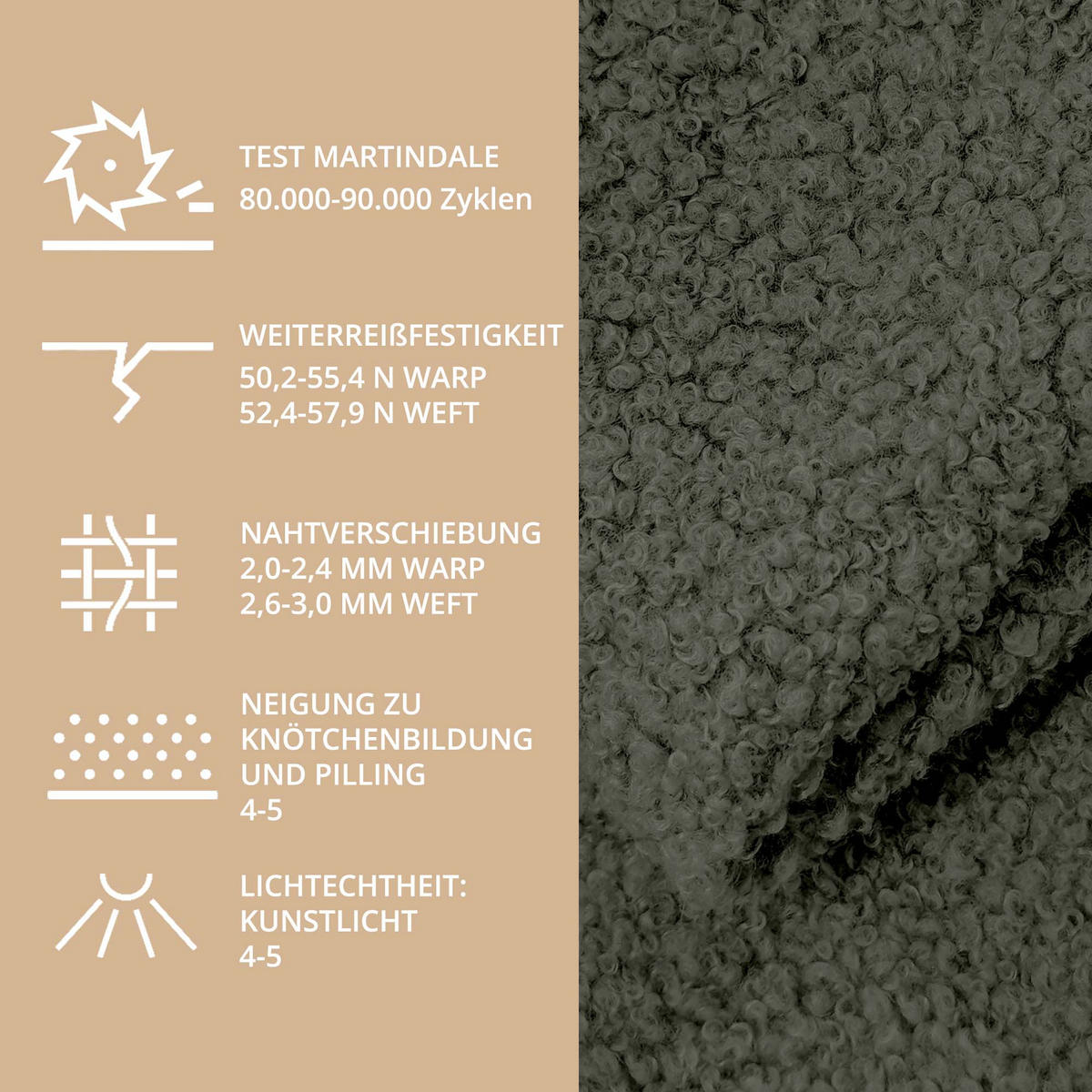 BOUCLESTOFF Quelle Dunkelgrün– 315 g/m², 140 cm breit, weich & robust, feuer- & UV-resistent - Dunkelgrün, Textil (140/100cm) - Dreamroots