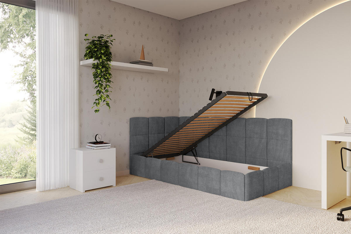 EINZELBETT Jugendbett mit Bettkasten Rechts, ohne Matratze - LIVY 80x200 Dunkelgrau - Graphitfarben, Holzwerkstoff/Textil (80/200cm) - ALTDECOR
