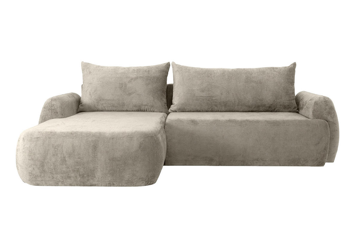 ECKSOFA Mit Schlaffunktion Und Bettkasten, Chenille-Stoff Perfecto, Beige, Links, HELA II - Beige, Holz (280/184cm) - Kaiser Möbel