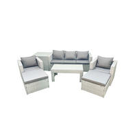 GARTENSET mit 3-SITZER SOFA,COUCHTISCH Polyrattan Hellgrau-Mix 7-Sitzer - Hellgrau/Grau, Glas/Kunststoff - Fimous