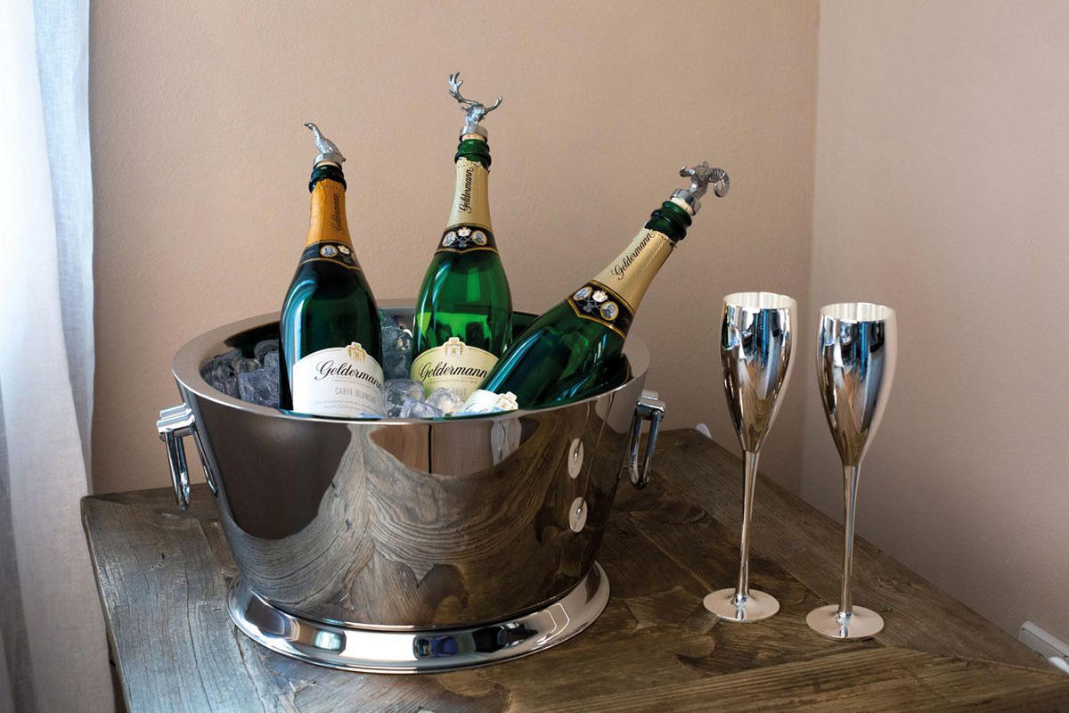 CHAMPAGNER-/FLASCHENKÜHLER mit Henkeln Hochglanz (H) 20,5 x (Ø) 38 cm - Silberfarben, Paraffin (38/20.5cm) - Hermann Bauer jun. Kollektion GmbH