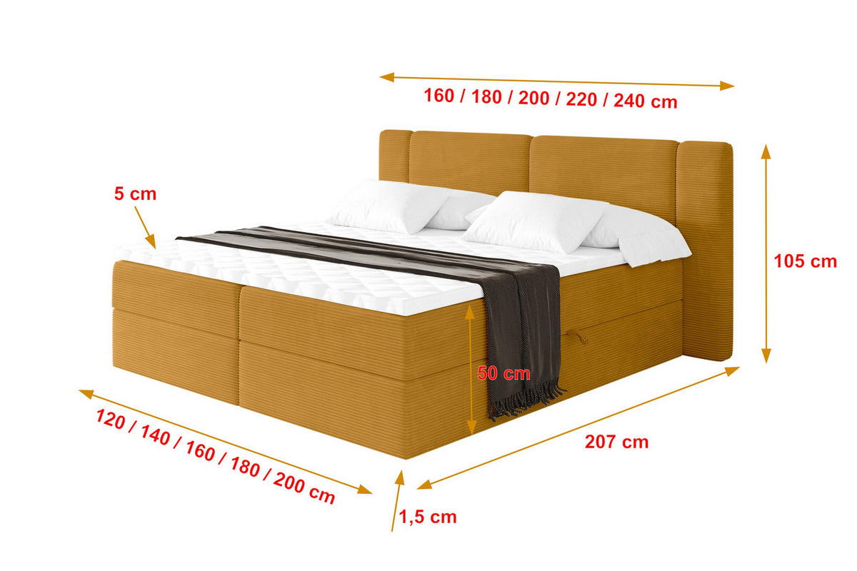 BOXBETT mit Matratze H4 - EVON - 140x200 cm Senfgelb - Dunkelgelb, Holzwerkstoff (140/200cm) - ALTDECOR