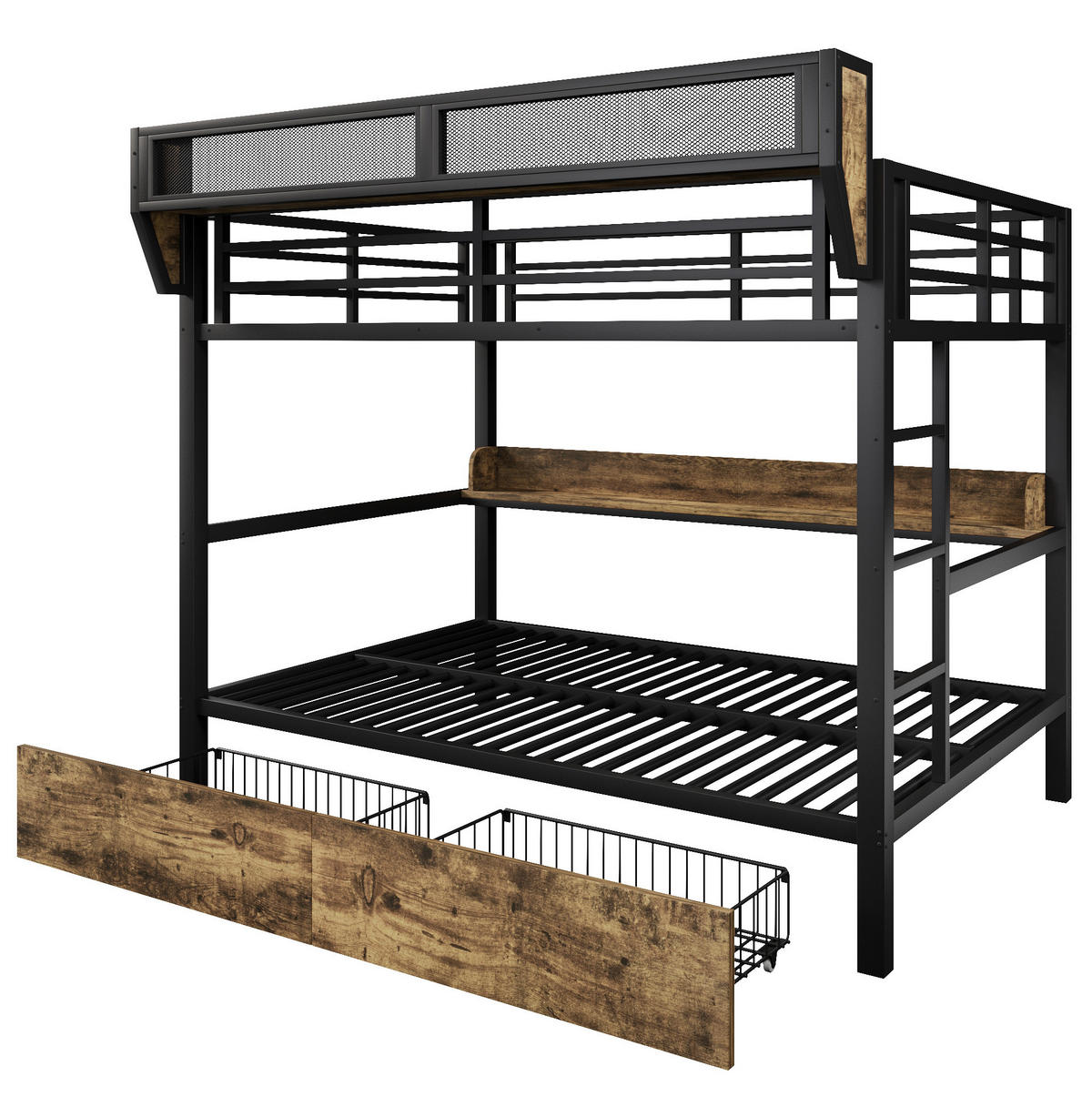 ETAGENBETT mit Stauraum und LED-Licht 140x200 cm Metall Schwarz - Schwarz, Metall (140/200cm) - Beauniv