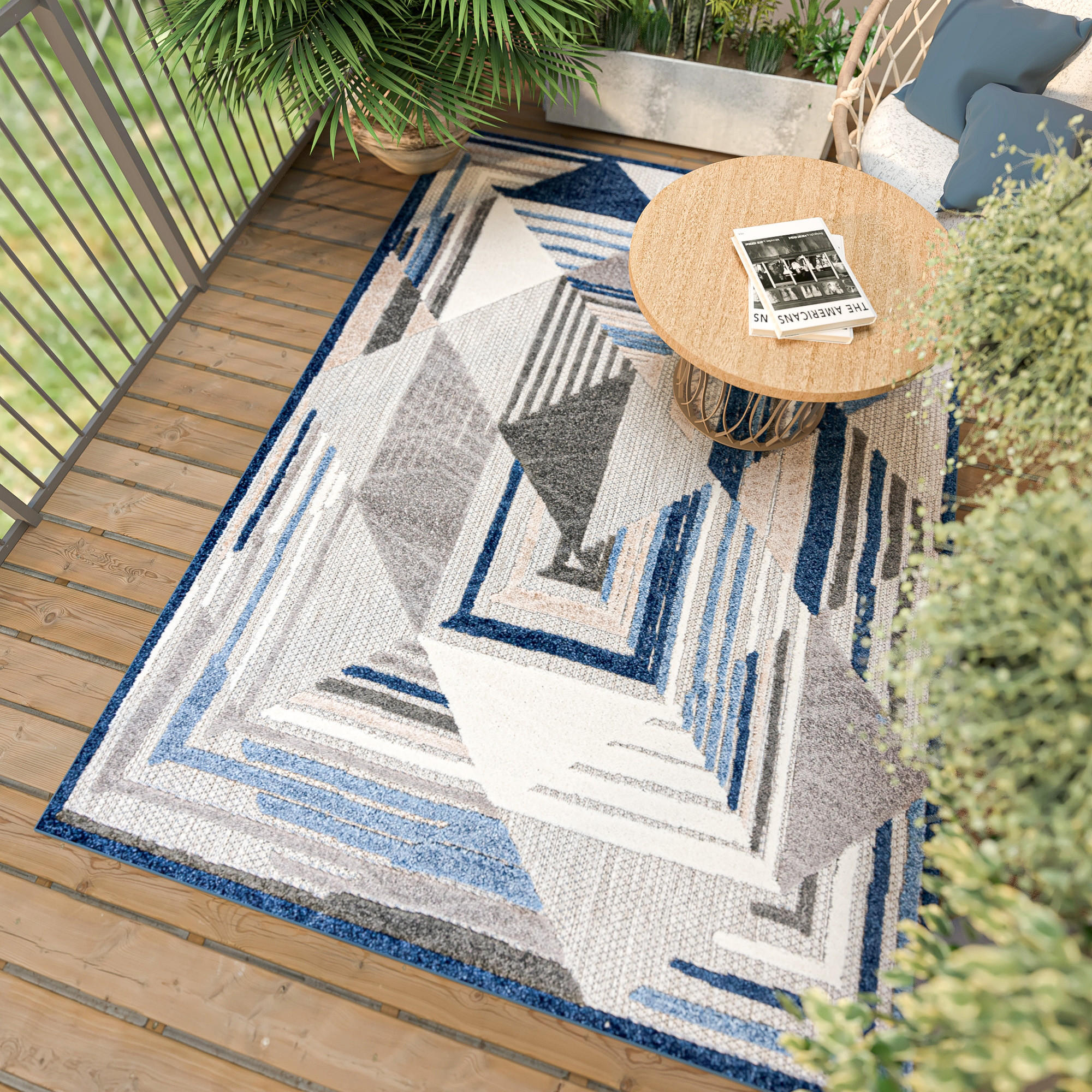 TEPPICH In-Outdoor Blau Abstract - Kurzflor Rechteckig Grau - 120 x 170 cm - Blau/Grau, Textil (120/170cm) - Mazovia