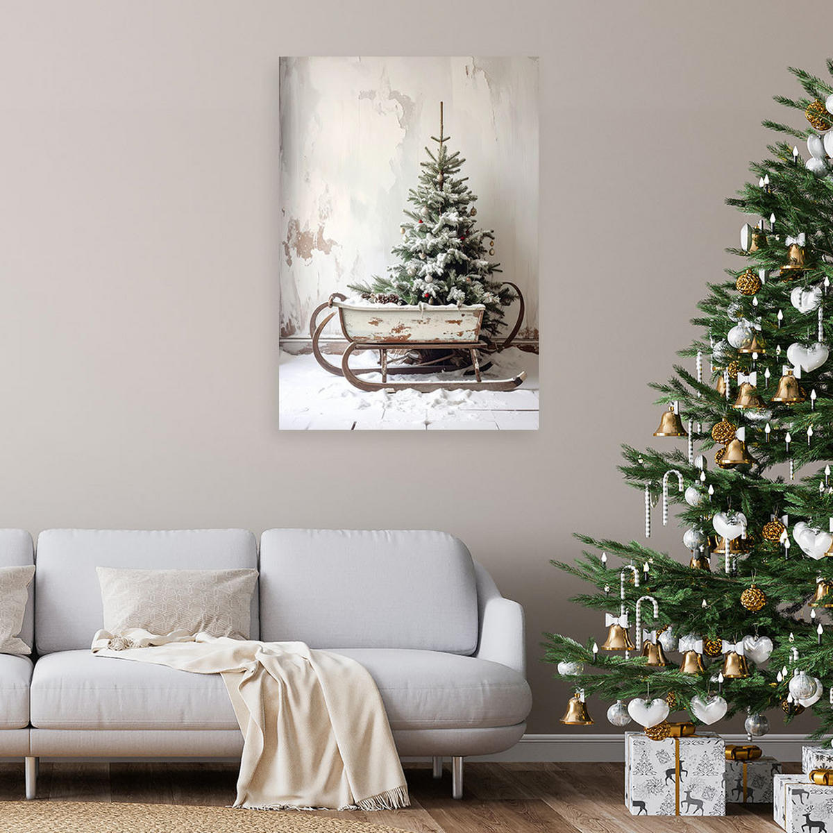 LEINWANDBILD Weihnachten 60x90cm - Grau, Textil (60/90cm) - Feeby