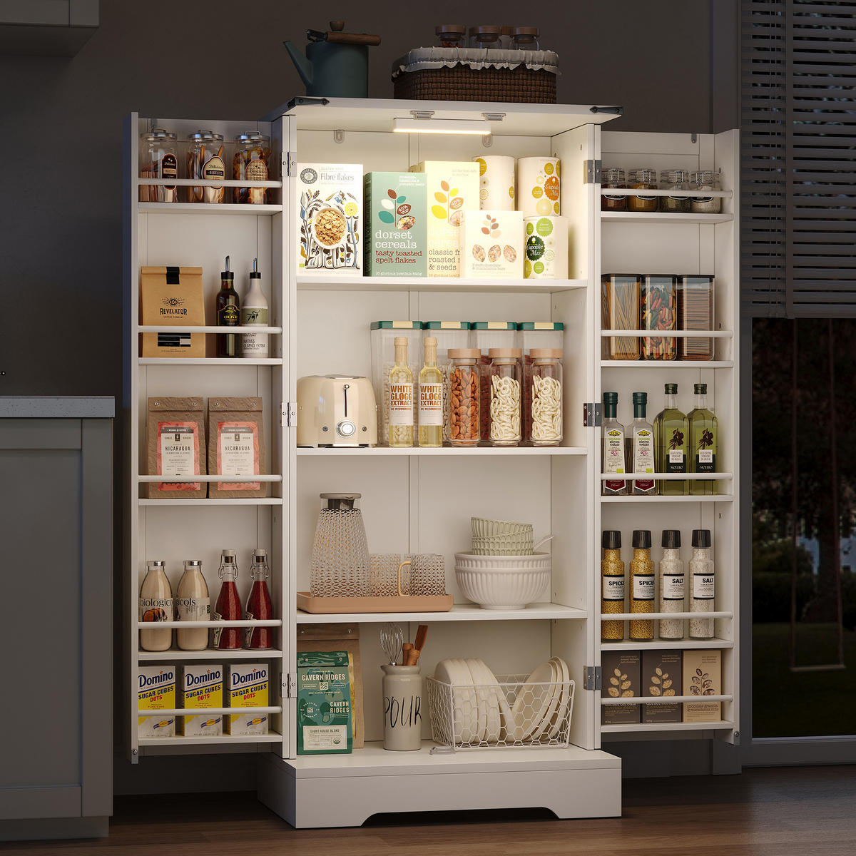 BUFFET 60/35/128,5 cm weiß aus MDF mit LED-Beleuchtung - Weiß, Holzwerkstoff (60/128/35cm) - OKWISH
