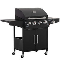 GASGRILL BBQ mit 3 Brennern je 3 kw mobiler Grillwagen mit 4 Rädern Metall Schwarz 132,4cm x 55cm x 109cm - Schwarz, Metall (55/109/132.4cm) - Outsunny