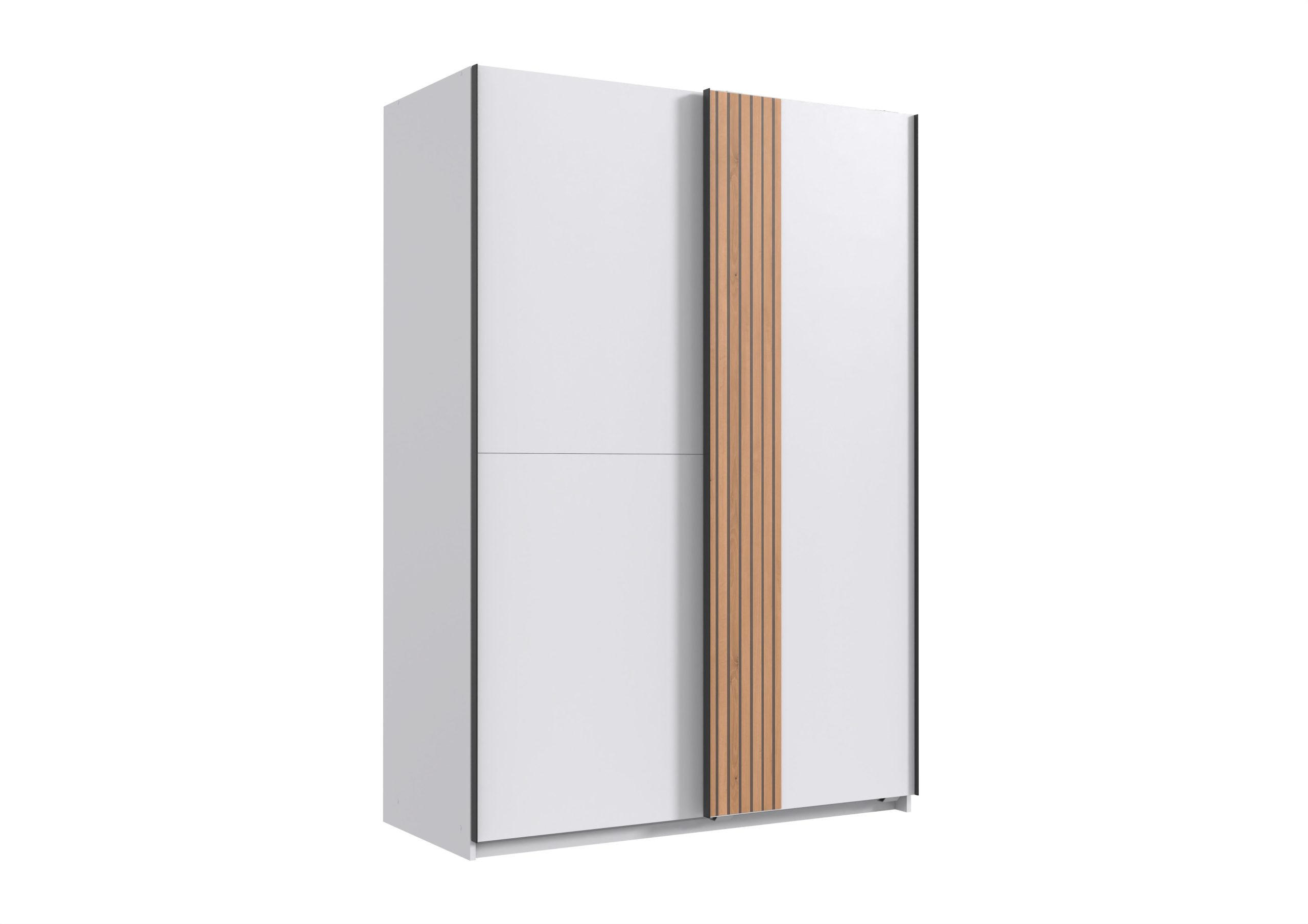 SCHWEBETÜRENSCHRANK Rügen in Weiß und Artisan Eiche – mit Akustiklamellen - Weiß, Holzwerkstoff (135/199/65cm)