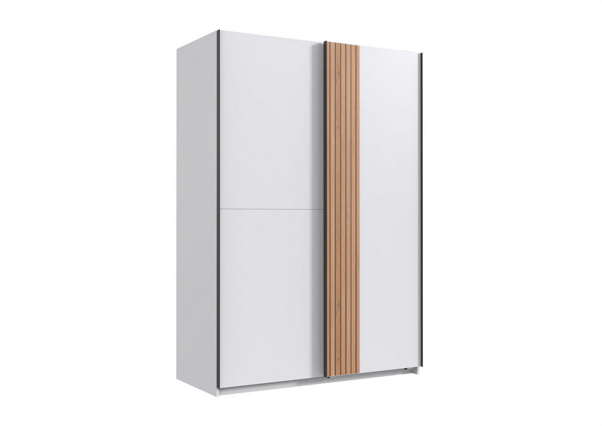 SCHWEBETÜRENSCHRANK Rügen in Weiß und Artisan Eiche – mit Akustiklamellen - Weiß, Holzwerkstoff (135/199/65cm)