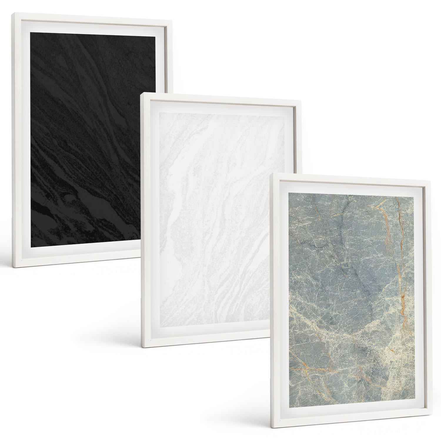 BILDER SET 3er Set - 40x60 cm Weißer Rahmen - Die Farben eleganter Steinstrukturen - Weiß, Kunststoff (40/60cm) - TULUP