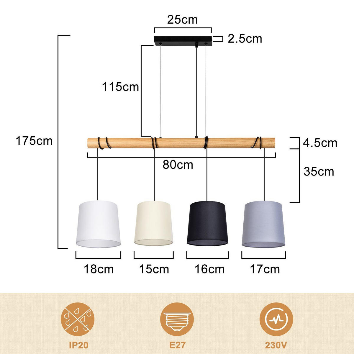 HÄNGELEUCHTE Eindruck 80/18/175 cm - Braun, Holzwerkstoff (80/18/175cm) - Nettlife