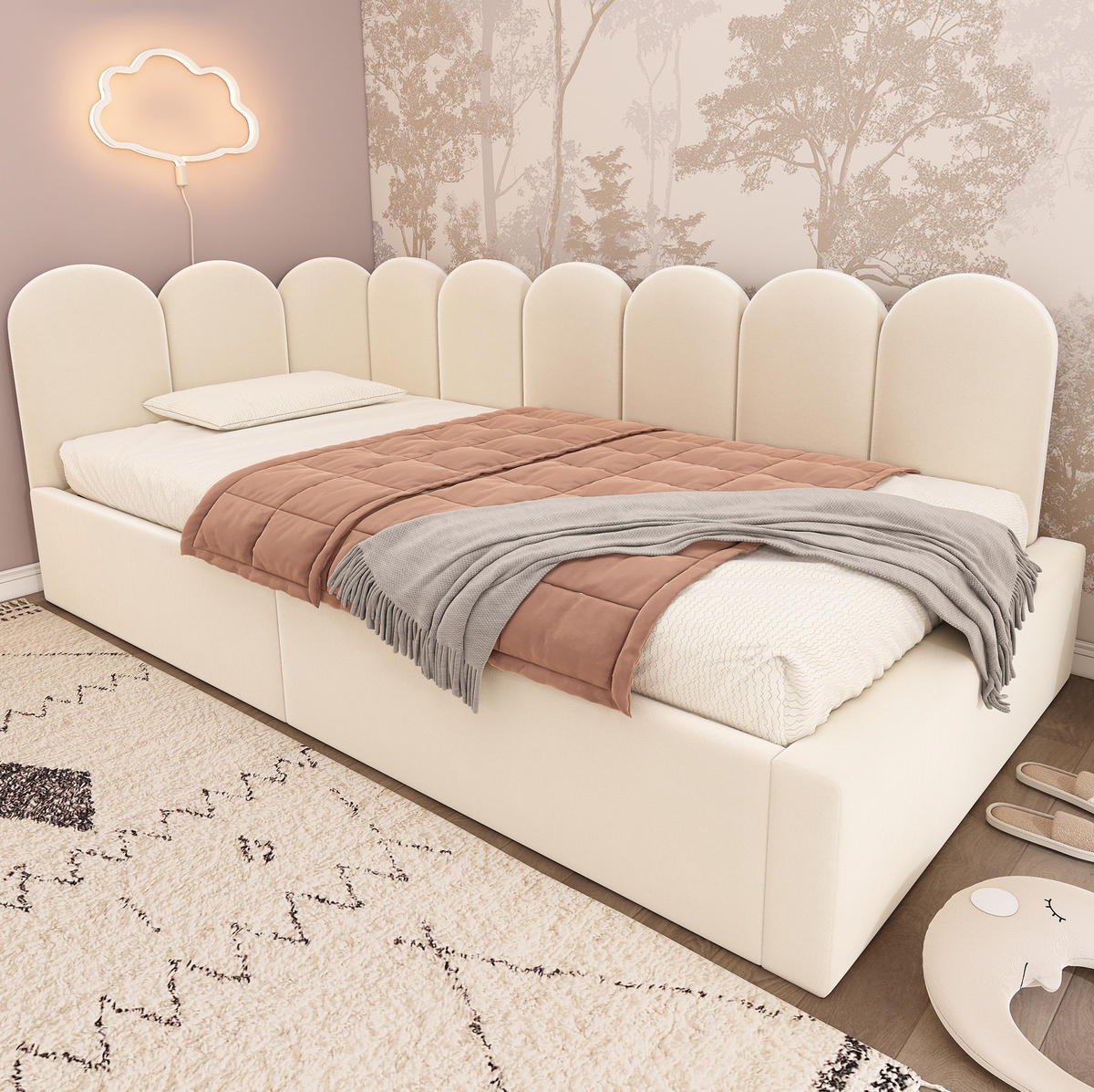 BETT mit Bettkasten 90x190 cm Samt Beige - Beige, Metall (90/190cm) - Beauniv