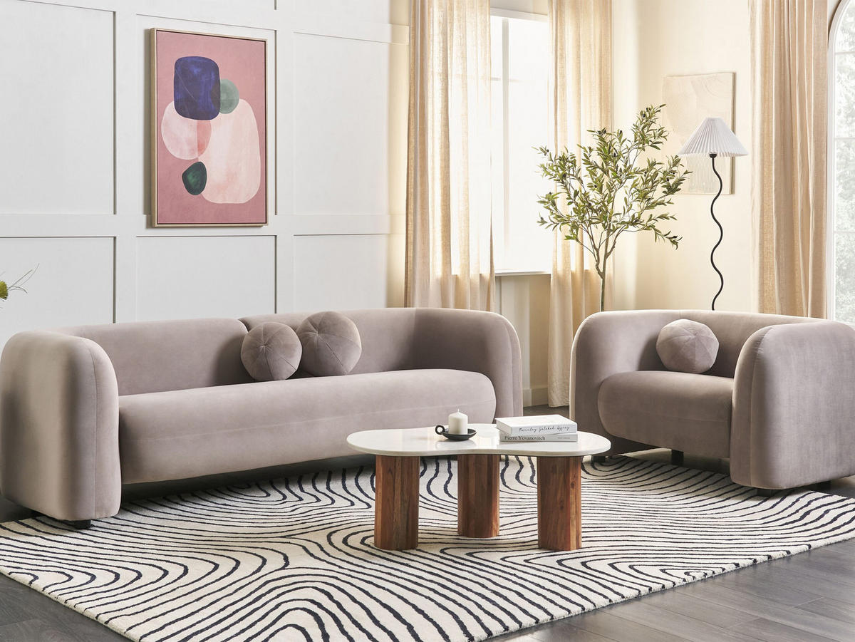 3-SITZER-SOFA Samtstoff taupe Leiren - Beige, Textil (224/73/83cm) - Beliani