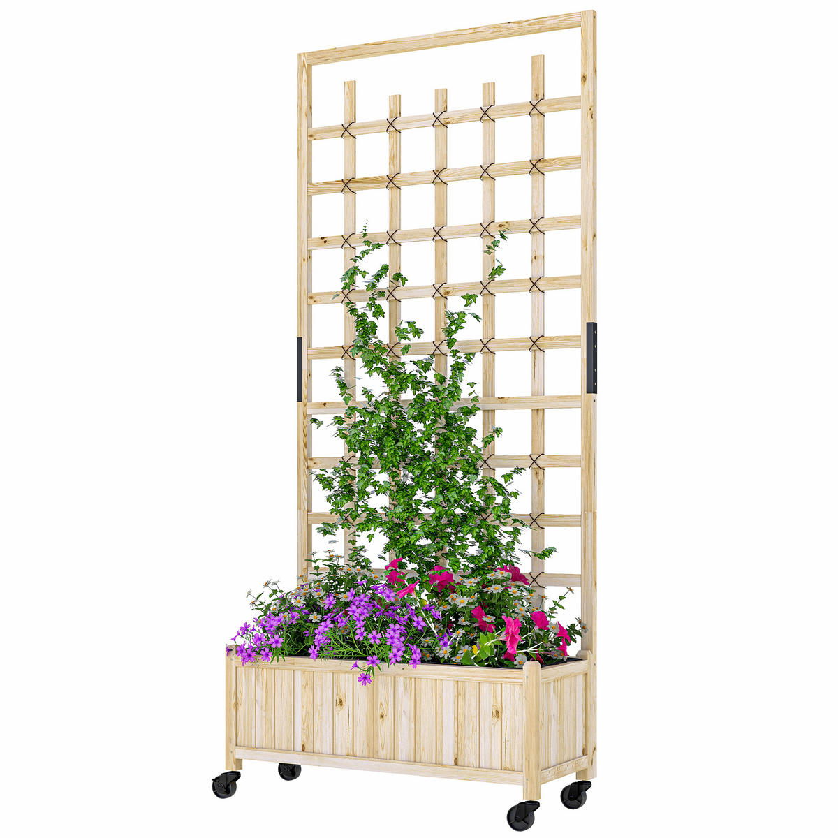 HOCHBEET DE-12253 mit Rankgitter auf Rollen, 82,5/35/186 cm Natur - Naturfarben, Holz (82.5/186/35cm) - ComfortXL