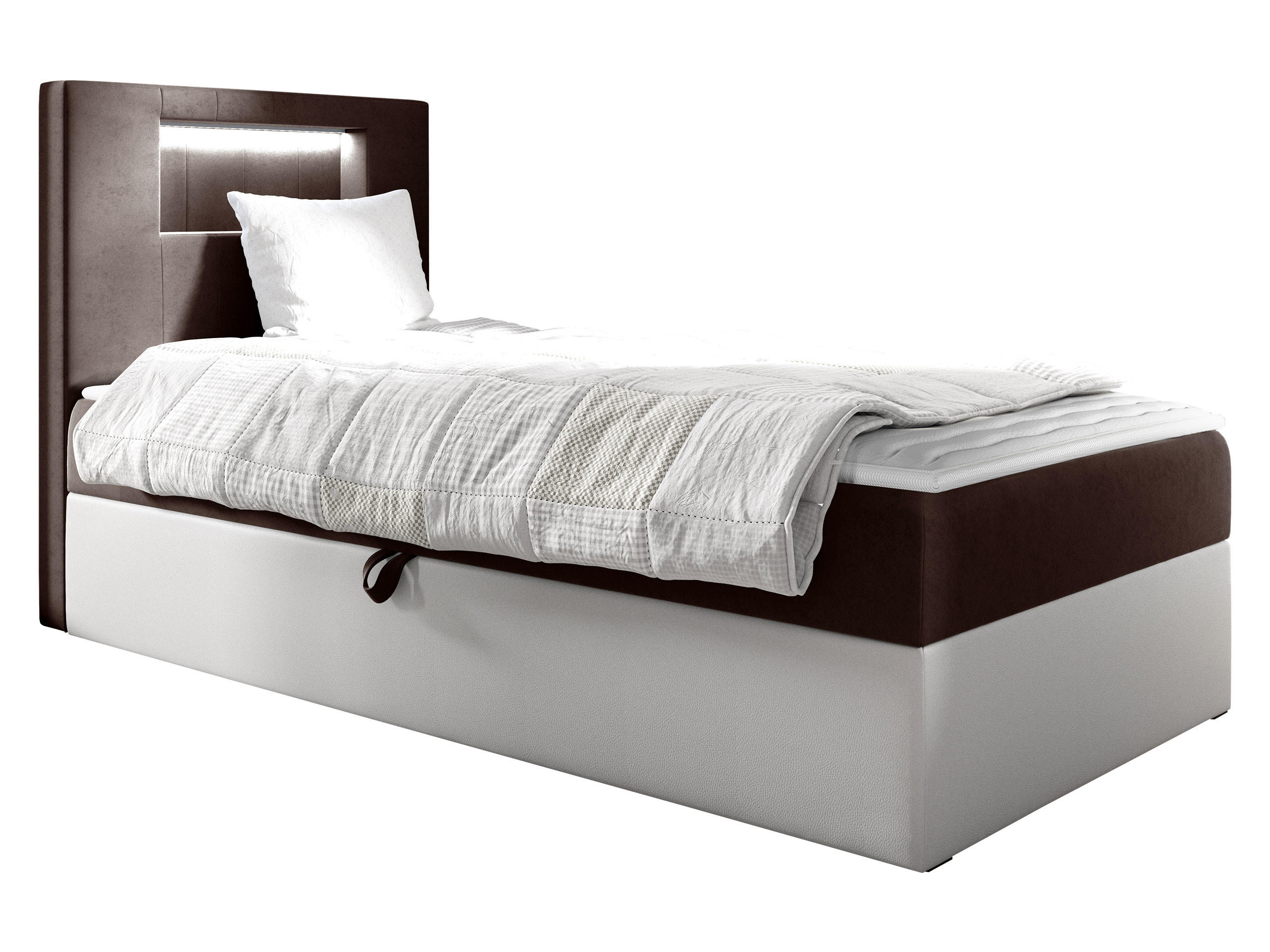BOXBETT Gold Junior 1, Seite zum Öffnen des Bettkastens: Links - Weiß/Braun, Holz (90/200cm) - MIRJAN24