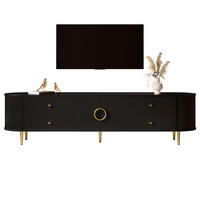 TV-LOWBOARD 180 x 40 x 53 cm aus MDF, Wellenfront, 2 Türen, Schubladen, Metallfüße, Schwarz - Schwarz, Holzwerkstoff (180/53/40cm)