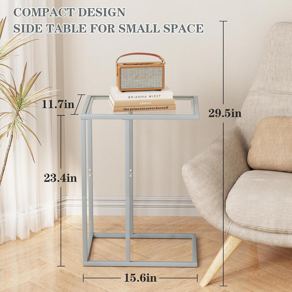 BEISTELLTISCH C-Form Glas Grau - Grau, Glas (30/40/60cm)
