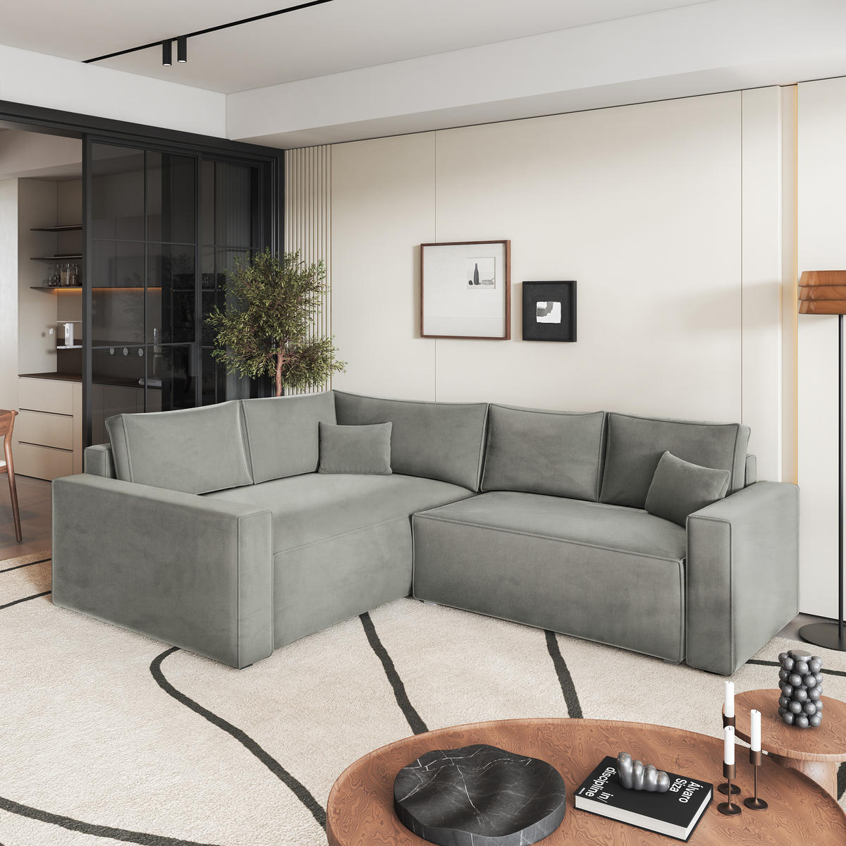 ROHOVÁ SEDAČKA ERONIS světle šedá - šedá/světle šedá, dřevo/textil (265/194cm) - MASSENO