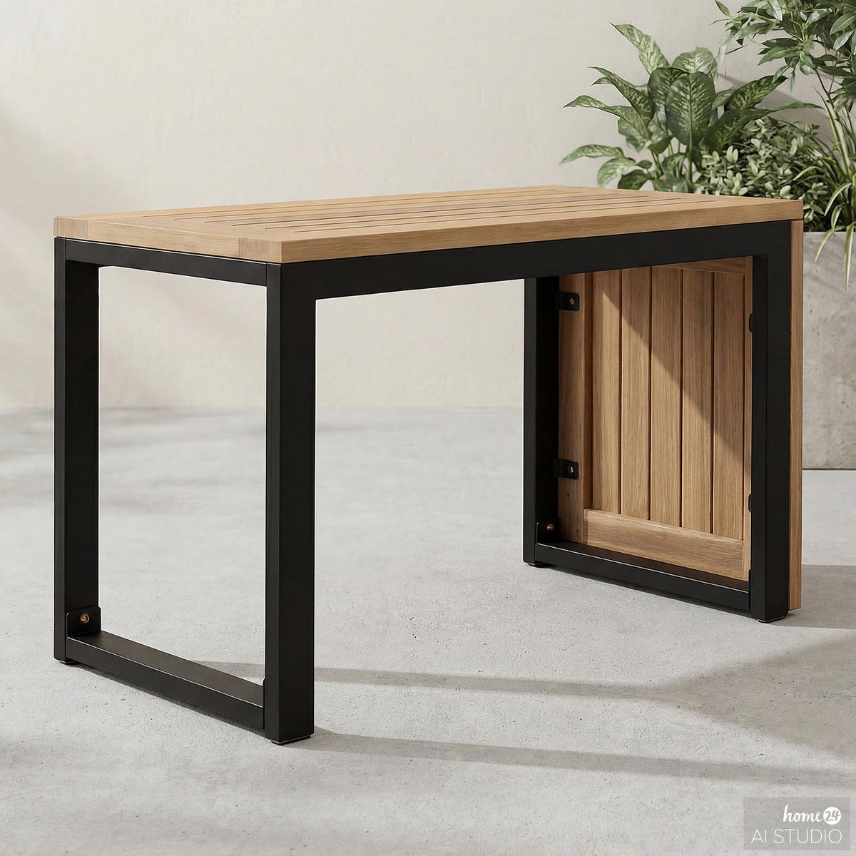 BEISTELLTISCH - Stahl / Akazie massiv - Braun - Braun/Akaziefarben, Holz/Metall (35/71/41cm) - home24