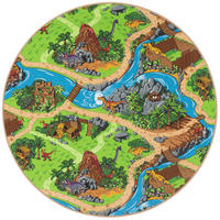 KINDER SPIEL STRASSEN TEPPICH DINO WELT RUND - Grün, Textil (200/200cm) - Snapstyle