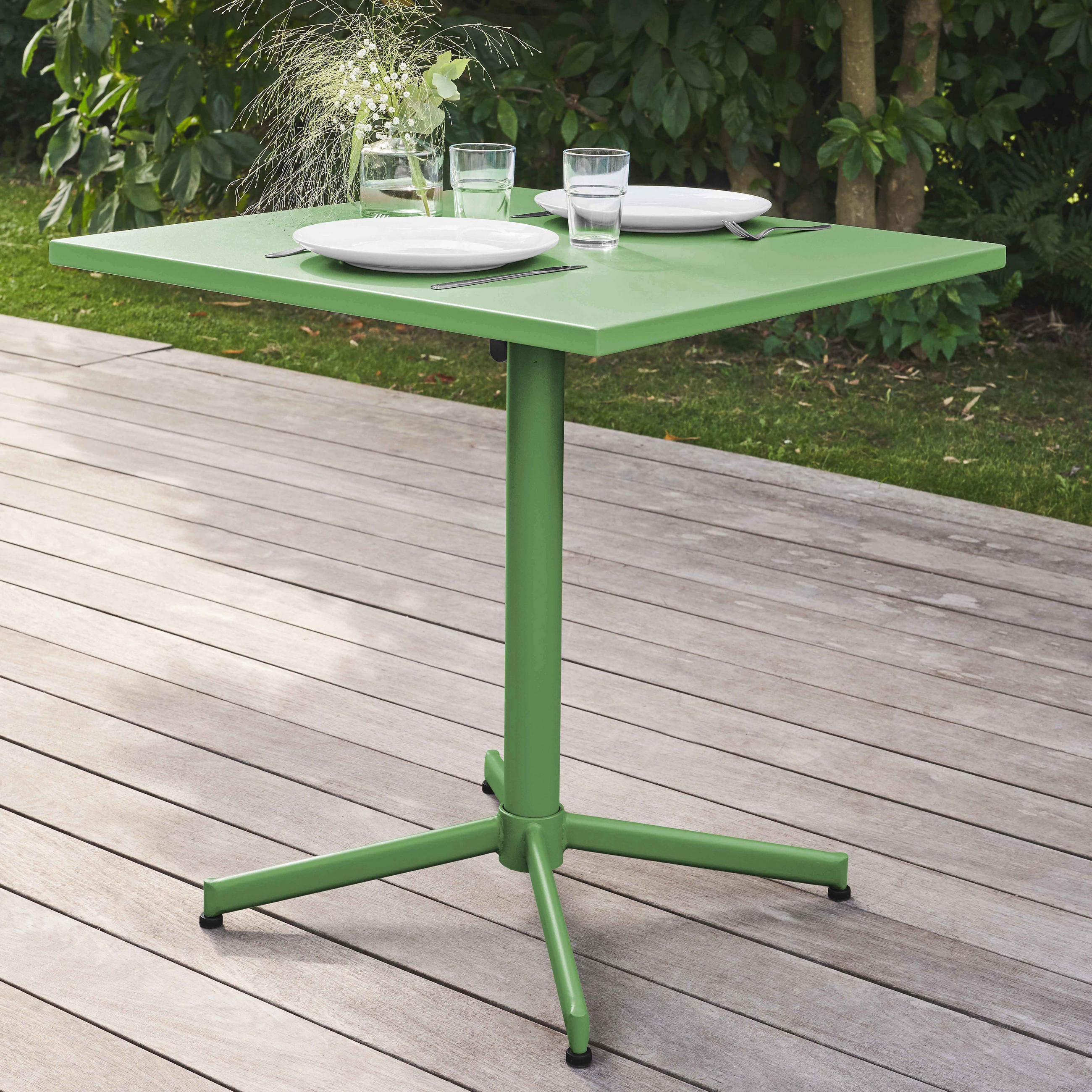 GARTENTISCH , klappbar, Kaktusgrünen - Dunkelgrün, Metall (70/70/72cm) - Oviala
