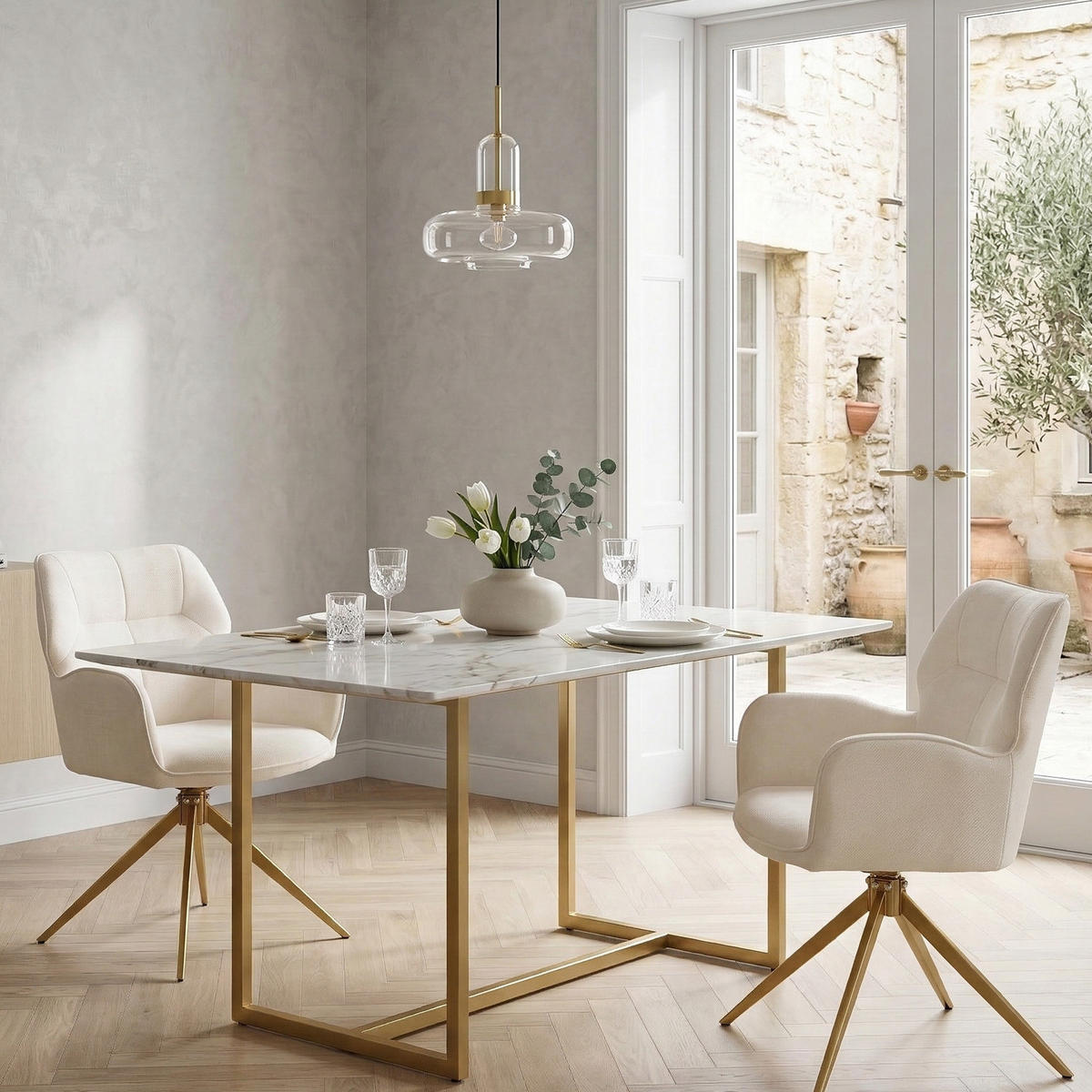 ARMLEHNSTUHL-SET DE-36845 2 Stück mit Drehfunktion und Metallbeinen Creme - Creme, Metall (45/84/53.5cm) - ComfortXL