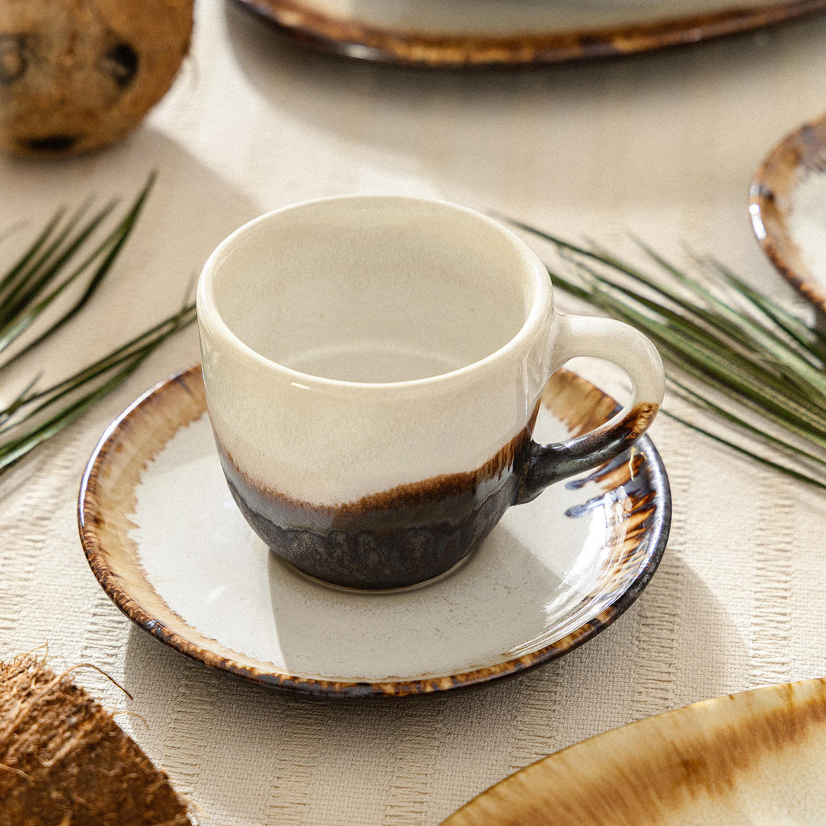 KAFFEETASSE PRIMA, mit Untertasse, 6-tlg, Hellbeige - Beige, Keramik (11/7/9cm) - KONSIMO®