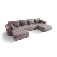 WOHNLANDSCHAFT LARA U-Form dunkelrosa Velours Monolith 62 - Schlaffunktion, Bettkasten - Pink, Textil (385/85/175cm) - Cornero