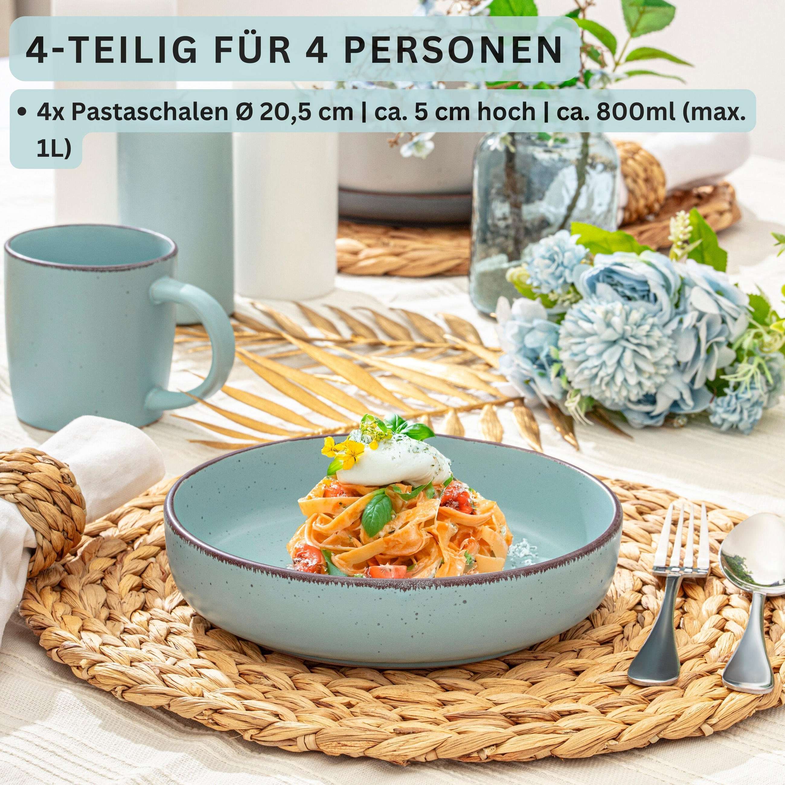 PASTASCHALEN BOMBAY BREEZE - 4 teilig aus Steingut - Hellblau, Stein (20.5cm) - Sänger