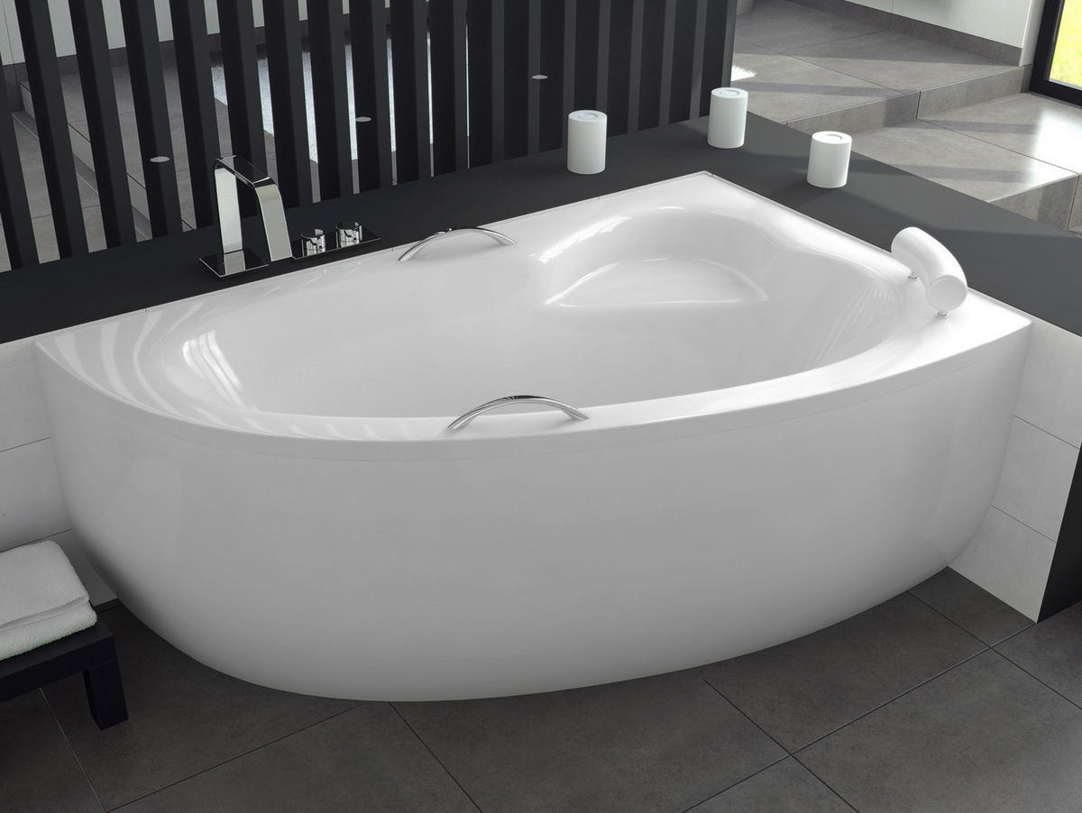 BADEWANNE Eckwanne NATALIA 150/100 Rechts mit Schürze Ablauf Füße - Weiß, Kunststoff (100/59.5/150cm) - bad land