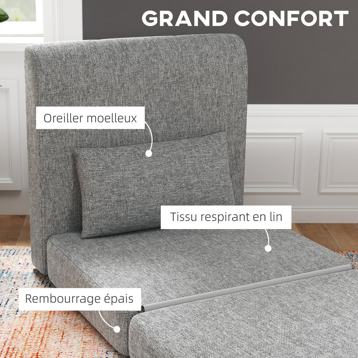 SCHLAFSESSEL 3-in-1 DE-13409 klappbar & Gästebettfunktion Grau - Grau, Textil (75/74/80cm) - ComfortXL