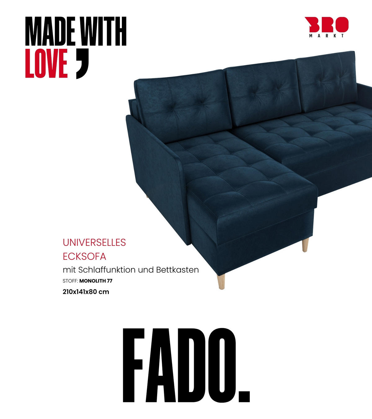 ECKSOFA Fado mit Schlaffunktion Blau Samtstoff - Blau, Textil (210/141cm) - Bromarkt