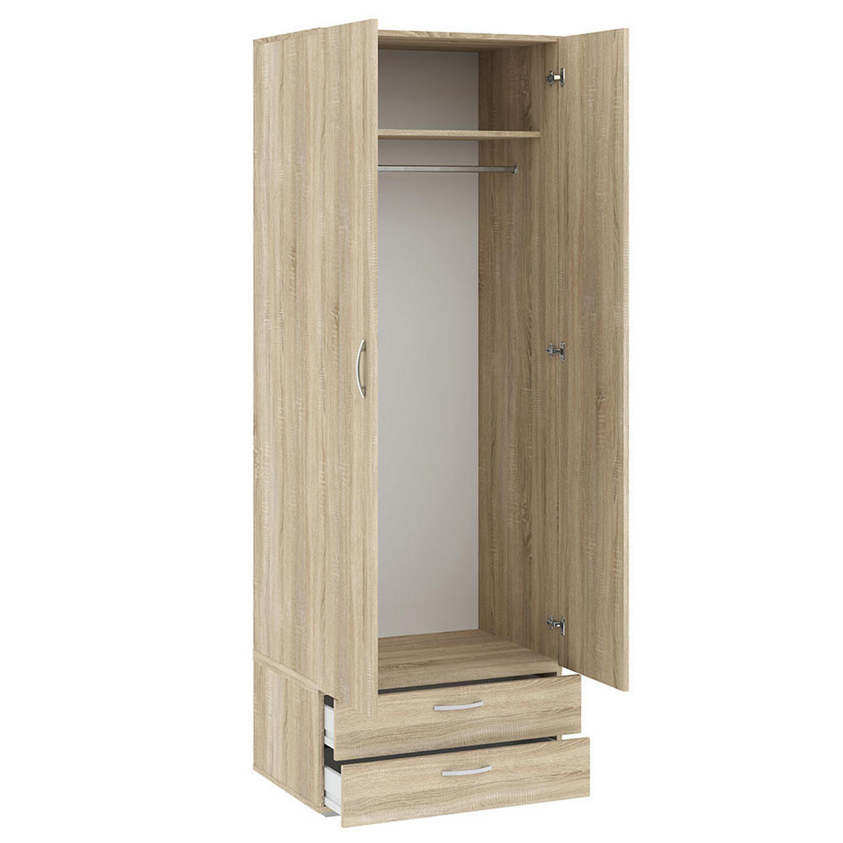 KLEIDERSCHRANK Basic Eiche Sonoma 74 / 52 / 214 cm - Silberfarben/Sonoma Eiche, Holz/Holzwerkstoff (74/214/52cm) - Feldmann-Wohnen