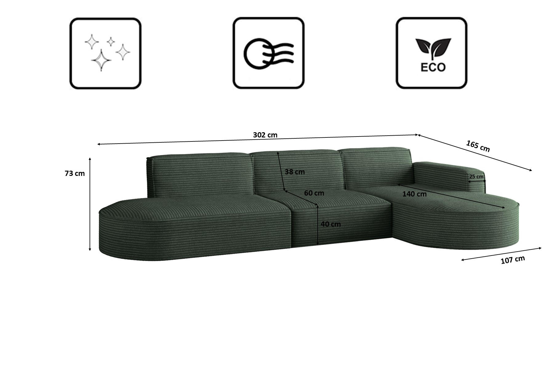 Thumbnail - Kaiser Möbel Ecksofa, Grün, Holz, L-Form, 302x296 cm, Wohnzimmer, Sofas & Couches, Wohnlandschaften, Ecksofas
